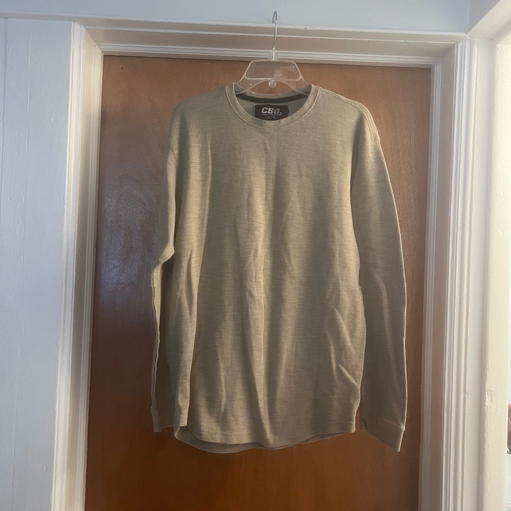 CSG Men's Beige Thermal Crewneck Long Sleeve Sweater